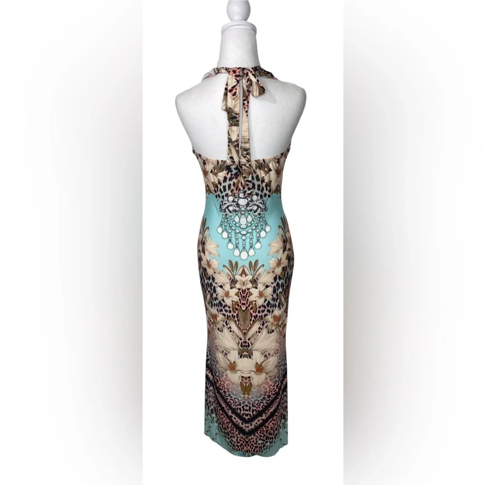 Venus Tropical Floral Leopard Print V-Neck Bodycon Halter Maxi Dress Sm Resort - Picture 3 of 13